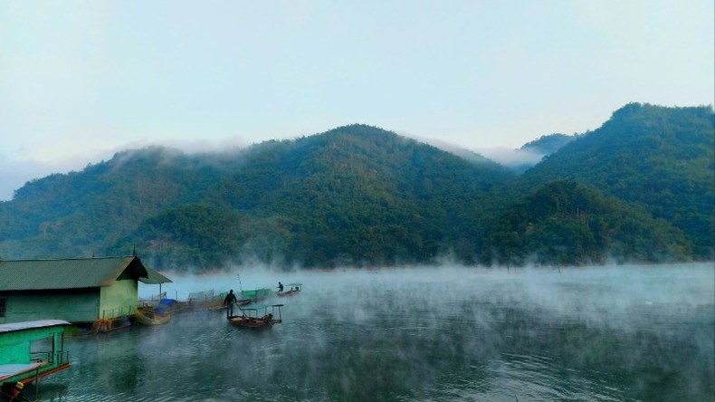 The misty landscape of Hoa Binh Lake. The misty landscape of Hoa Binh Lake.