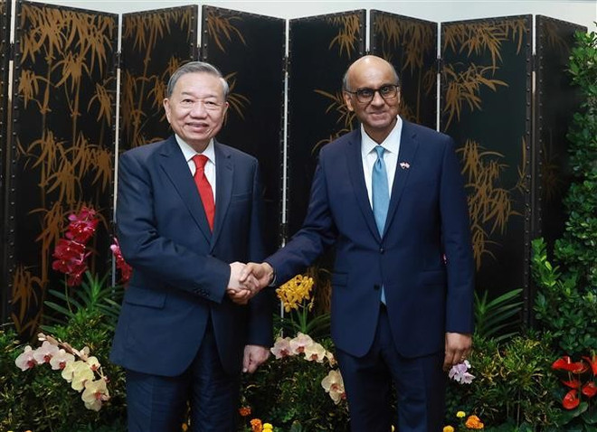 Party General Secretary To Lam (left) and Singaporean President Tharman Shanmugaratnam. (Photo: VNA) Party General Secretary To Lam (left) and Singaporean President Tharman Shanmugaratnam. (Photo: VNA)