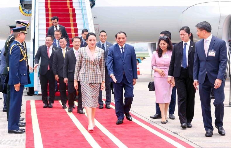 Minister of Culture, Sports and Tourism Nguyen Van Hung extends a warm reception to the Thai Prime Minister upon her arrival at Noi Bai International Airport. Minister of Culture, Sports and Tourism Nguyen Van Hung extends a warm reception to the Thai Prime Minister upon her arrival at Noi Bai International Airport.