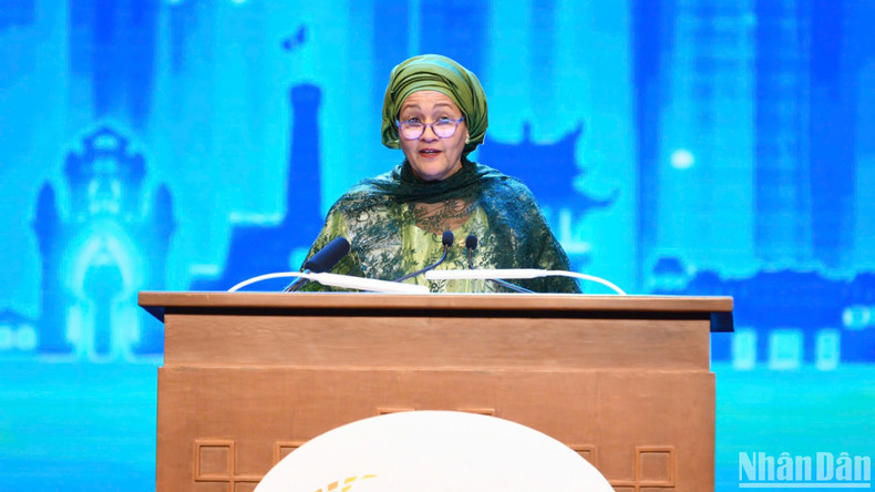 Amina J. Mohammed, Deputy Secretary-General of the United Nations, delivers a speech at the opening ceremony of the P4G Summit. (Photo: DUY LINH)