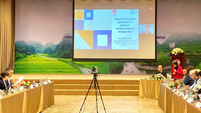 Dr. Enrico Eraldo Bertacchini delivers a presentation focusing on the economic valuation of world heritage sites and positioning Trang An within the global context. Dr. Enrico Eraldo Bertacchini delivers a presentation focusing on the economic valuation of world heritage sites and positioning Trang An within the global context.