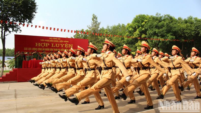 The rehearsal of the female Traffic Police formation. The rehearsal of the female Traffic Police formation.
