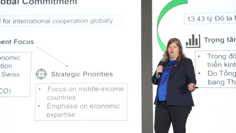 Sibylle Bachmann, Head of Cooperation at the Swiss Embassy, shares details on the programme. (Photo: HAI YEN) Sibylle Bachmann, Head of Cooperation at the Swiss Embassy, shares details on the programme. (Photo: HAI YEN)