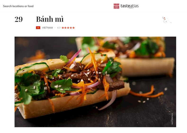 'Banh mi' listed among the 50 most popular street foods in the world (Screenshot) 'Banh mi' listed among the 50 most popular street foods in the world (Screenshot)