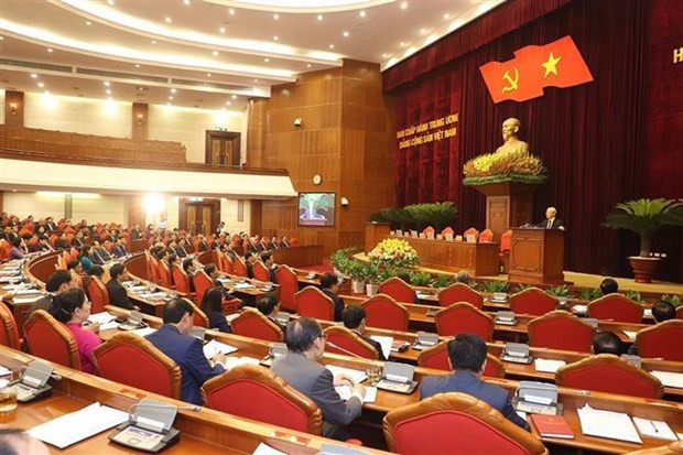Party General Secretary Nguyen Phu Trong addresses the mid-term meeting of the 13th Party Central Committee on May 17. (Photo: VNA)