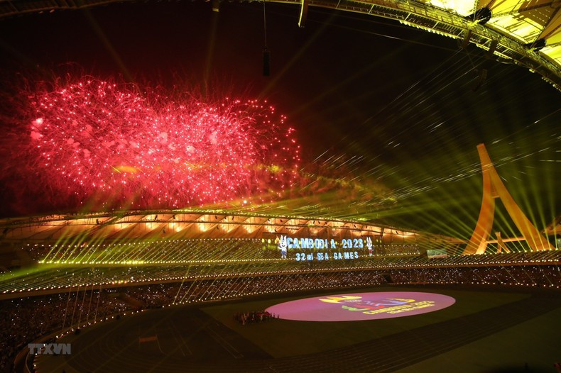 The firework display at the opening ceremony of the 32nd SEA Games.