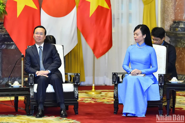 President Vo Van Thuong and his spouse Phan Thi Thanh Tam at the reception. President Vo Van Thuong and his spouse Phan Thi Thanh Tam at the reception.