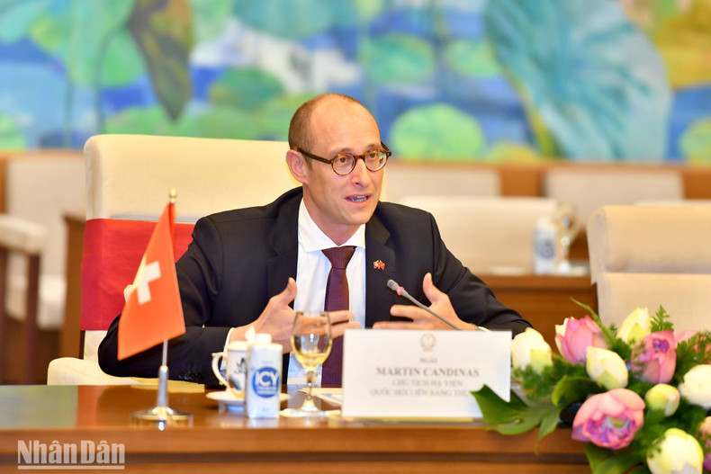 President of the National Council of Switzerland Martin Candinas delivers a speech at the talks. President of the National Council of Switzerland Martin Candinas delivers a speech at the talks.