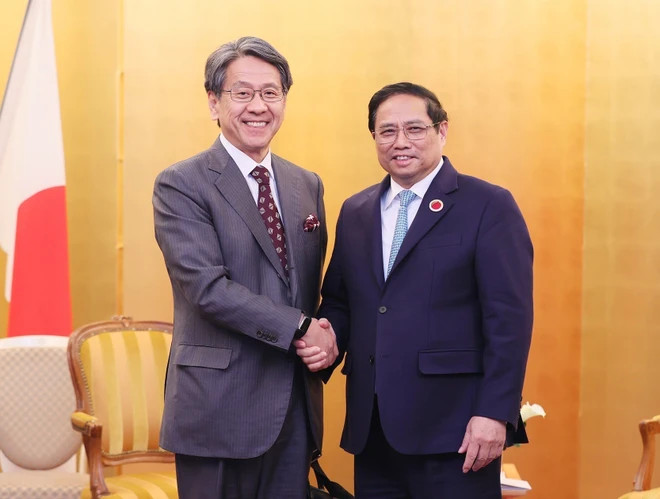 Prime Minister Pham Minh Chinh and Chairman of the Board of Directors of the Japan Bank for International Cooperation (JBIC) Maeda Tadashi. (Photo: VNA) Prime Minister Pham Minh Chinh and Chairman of the Board of Directors of the Japan Bank for International Cooperation (JBIC) Maeda Tadashi. (Photo: VNA)