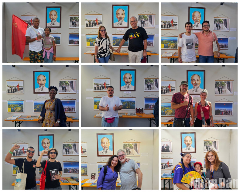 International friends are excited to take photos under the portrait of President Ho Chi Minh.