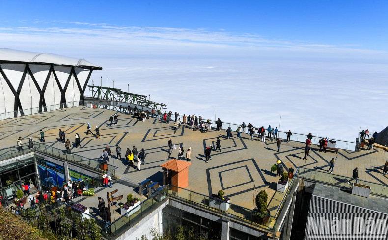 In the last days of 2023, the view of the sea of clouds on top of Fansipan mountain attracts a large number of domestic and foreign tourists.