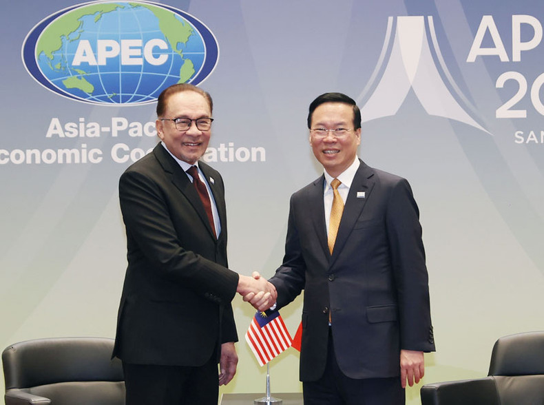 Vietnamese President Vo Van Thuong (R) and Malaysian Prime Minister Anwar Ibrahim. (Photo: VNA)