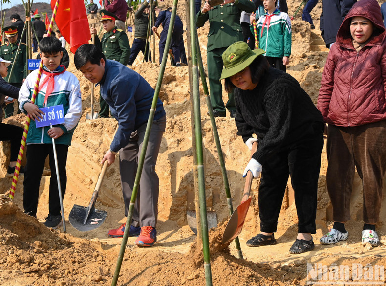 The delegates plant trees at the launch ceremony.