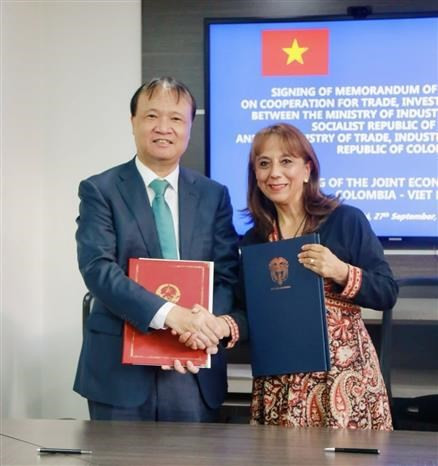 Vietnamese Deputy Minister of Industry and Trade Do Thang Hai (L) and Colombian Deputy Minister of Trade, Industry and Tourism Soraya Caro Vargas (Photo: VNA)