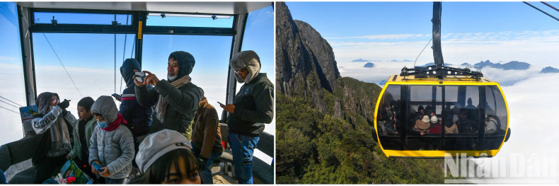 Sitting in the cable car, visitors are truly overwhelmed when they see a scene of clouds sea in front of their eyes.