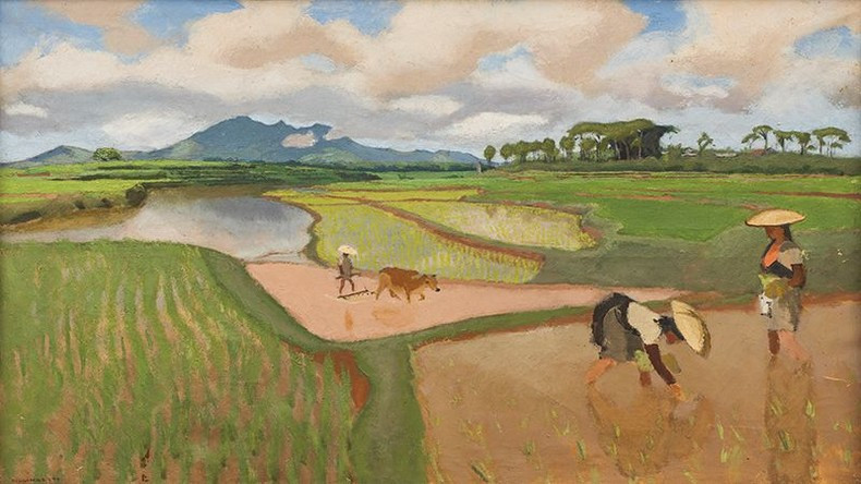 The painting titled “Ba Vi Range seen from a Son Tay field" is an oil painting by Joseph Inguimberty. The painting titled “Ba Vi Range seen from a Son Tay field" is an oil painting by Joseph Inguimberty.