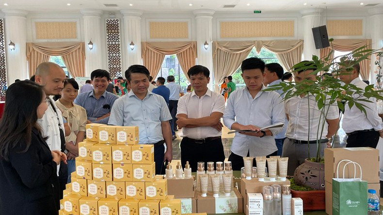 The agricultural products and medicinal herbs displayed at the forum.