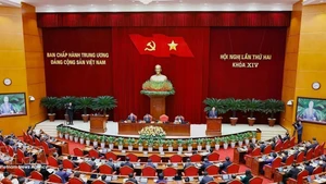 A view of the opening session of the 2nd meeting of the 14th Central Committee of the Communist Party of Viet Nam. (Photo: VNA)