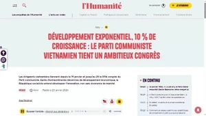 L’Humanité newspaper highlights the targets set by the 14th National Congress of the Communist Party of Viet Nam, including achieving an average GDP growth rate of 10% per year or higher.