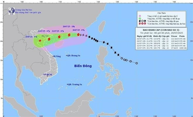 The projected path of tropical storm Wipha as of 7am on July 20 (Photo: VNA) The projected path of tropical storm Wipha as of 7am on July 20 (Photo: VNA)