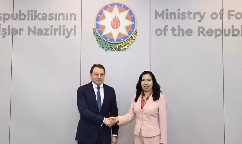 Deputy Minister of Foreign Affairs Le Thi Thu Hang and her Azerbaijani counterpart E. Mammadov. (Photo: baoquocte.vn)