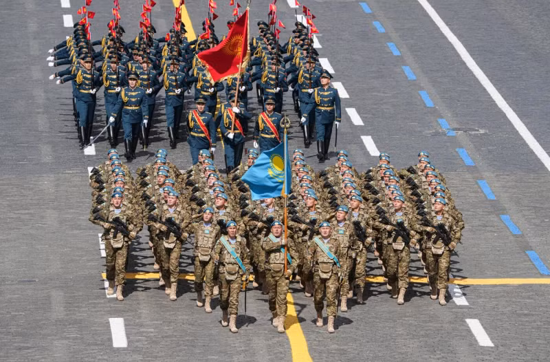 Troops from Kazakhstan (ahead).