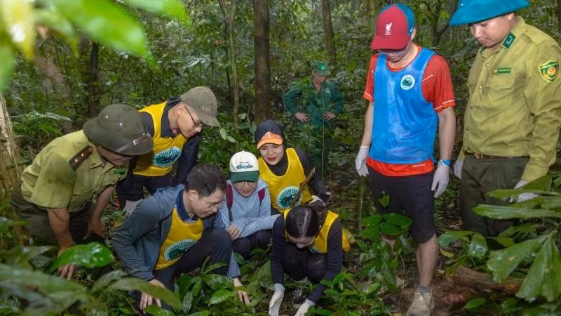 Visitors take part in the "Back home" tour at Cuc Phuong National Park.