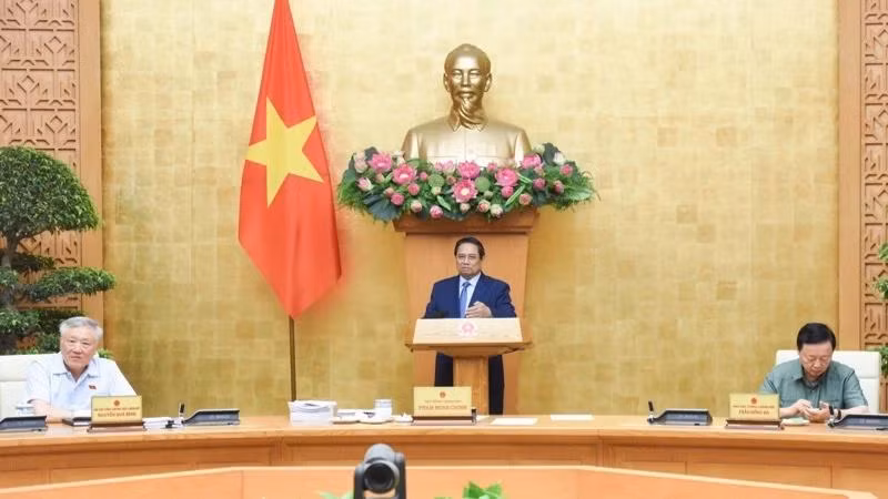Prime Minister Pham Minh Chinh at the government meeting on decentralisation, delegation of authority in Ha Noi on May 29. (Photo: nhandan.vn)