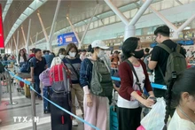 Passengers wait to handle boarding procedures at Tan Son Nhat International Airport. (Photo: VNA)