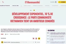 L’Humanité newspaper highlights the targets set by the 14th National Congress of the Communist Party of Viet Nam, including achieving an average GDP growth rate of 10% per year or higher.