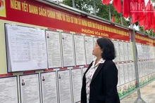 Voters in Hoa Khanh ward read information on the public notice board.