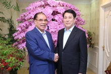State President Luong Cuong (R) and former Party General Secretary Nong Duc Manh in Ha Noi on February 2. (Photo: VNA)