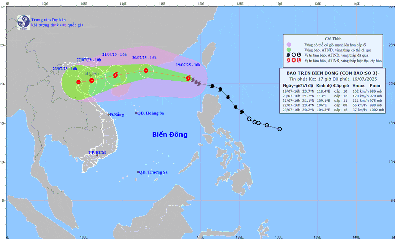 Typhoon Wipha's movement (Photo: National Centre for Hydro-Meteorological Forecasting)