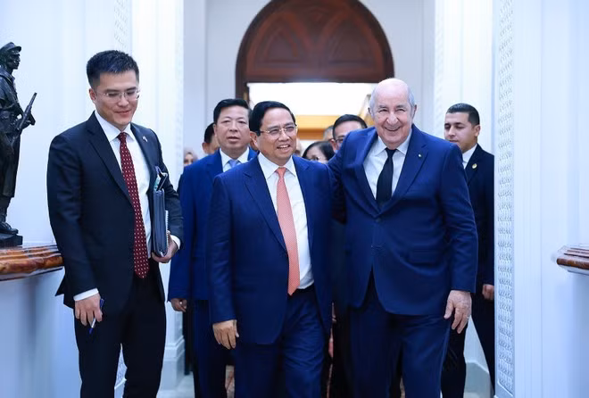 Prime Minister Pham Minh Chinh and Algerian President Abdelmadjid Tebboune meet in Algiers on November 19 afternoon. (Photo: VNA)