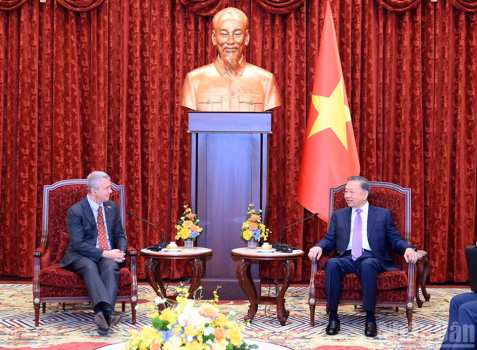 Party General Secretary and State President To Lam receives Karl Van Den Bossche, Ambassador of the Kingdom of Belgium to Viet Nam, on his farewell visit at the end of his term of office.