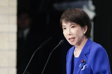 Sanae Takaichi delivers a speech during the vote to elect the president of Japan’s ruling Liberal Democratic Party (LDP), in Tokyo, on October 4, 2025. (Photo: Kyodo/VNA)