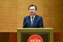 Politburo member, Secretary of the Party Central Committee and Chairman of its Commission for Policies and Strategies Nguyen Thanh Nghi speaks at the national conference disseminating and implementing the Resolution of the 14th National Party Congress in Ha Noi on February 7. (Photo: NDO)