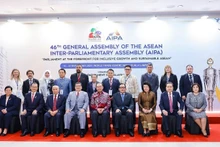 National Assembly Chairman Tran Thanh Man (second from right, first row) and other delegates at the opening ceremony of the 46th General Assembly of the ASEAN Inter‑Parliamentary Assembly. (Photo: VNA)