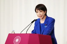 Sanae Takaichi speaks at a press conference at the headquarters of the ruling Liberal Democratic Party (LDP) in Tokyo, Japan, on October 4, 2025. (Photo: Kyodo/VNA)