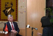 Dmitry Georgievich Novikov, first vice chairman of the Communist Party of the Russian Federation (KPRF) and a member of the State Duma, in an interview with a Viet Nam News Agency correspondent in Russia. (Photo: VNA)