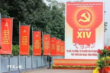Banners and slogans line the streets of Ha Noi in celebration of the 14th National Congress of the Communist Party of Viet Nam. (Photo: VNA)