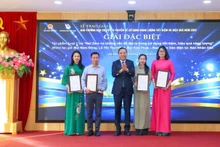 Deputy Minister of Industry and Trade Nguyen Hoang Long presents the Special Prize to the team of authors from Nhan Dan Online Department (Photo: NDO).