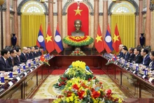 An overview of the meeting between Vietnamese State President Luong Cuong and General Secretary of the Lao People’s Revolutionary Party (LPRP) Central Committee and President of Laos Thongloun Sisoulith in Ha Noi on January 26. (Photo: VNA)