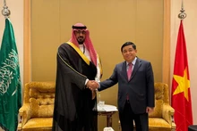 Vietnamese Deputy Prime Minister Nguyen Chi Dung (right) and Saudi Arabian Minister of Economy and Planning Faisal bin Fadhil Al-Ibrahim at their meeting on October 28 (VNA)