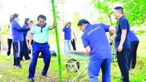 Tang Huu Thuy, Party Secretary and Director of the Centre for Dormitory and Urban Area Management of Viet Nam National University, Ho Chi Minh City, along with staff, lecturers and students, participated in planting bamboo activities.
