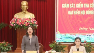 Vice State President Vo Thi Anh Xuan speaks at the working session (Photo: VNA)