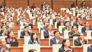 Delegates attend the national conference on studying and grasping the Resolution of the 14th National Congress of the Party. (Photo: DANG ANH)
