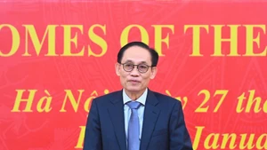 Politburo member and Minister of Foreign Affairs Le Hoai Trung speaks at the meeting with representatives of foreign diplomatic missions and international organisations on outcomes of the 14th National Party Congress. (Photo: VNA)