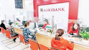 Customers transact at an Agribank branch.