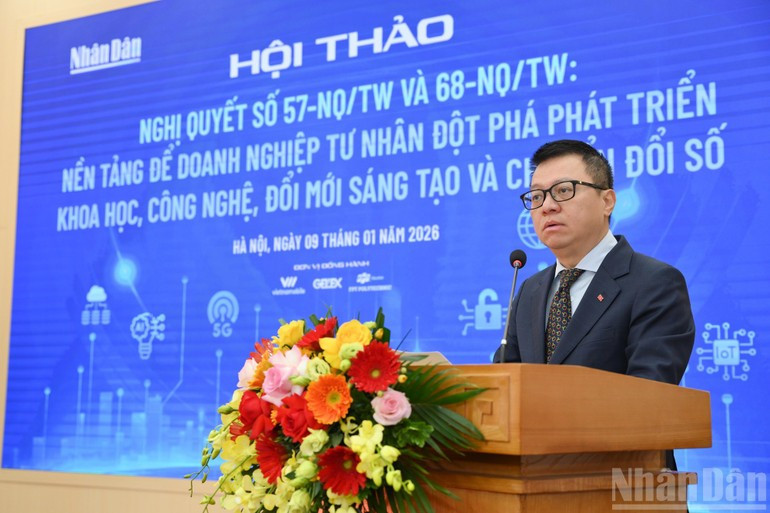 Comrade Le Quoc Minh, Member of the PCC, Editor-in-Chief of Nhan Dan Newspaper, Deputy Head of the PCC’s Commission for Communication-Education and Mass Mobilisation, and President of the Viet Nam Journalists Association, said the Party identifies the private economy as one of the most important driving forces of the national economy. (Photo: THE DAI)